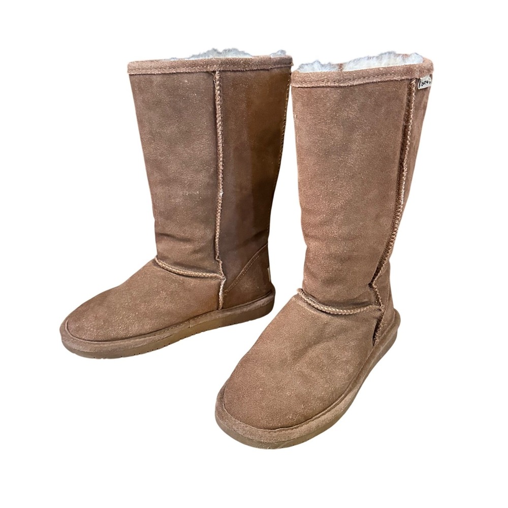 Bearpaw Emma Tall Women's Boots Sz 7W Hickory Brown Suede Sheepskin Lining Cozy